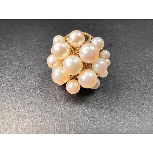 Vintage 14K Gold Cluster Pearl Cocktail Ring – Mid Century Dome Design- size 6 - Picture 6 of 16